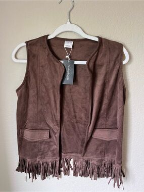 NWT Spring&Gege XXL 13-14 Brown Faux Suede Fringe Vest Western Cowgirl Boho 70s